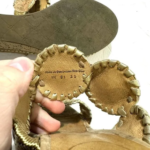 Jack Rogers Leigh Wedges Sandals Cork Platform Brown Gold Leather Slip On size 8