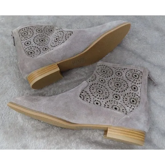 Jack Rogers Ronnie Booties Womens 5.5 Boots Zip Suede Leather Laser Cut Gray NEW