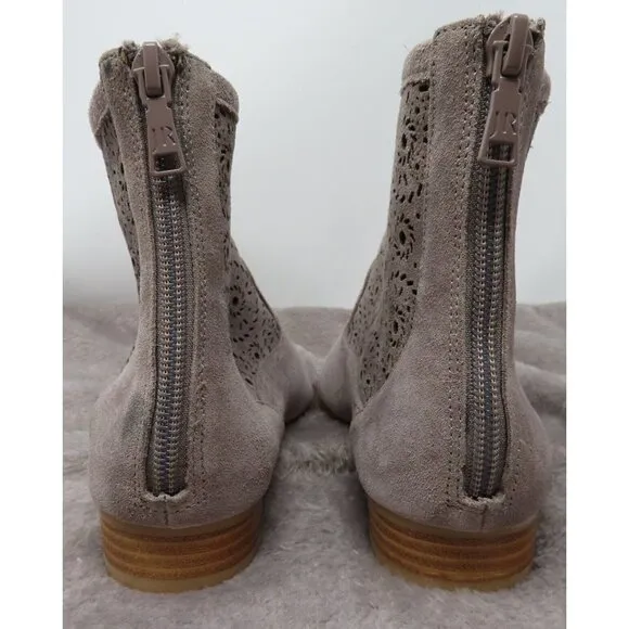 Jack Rogers Ronnie Booties Womens 5.5 Boots Zip Suede Leather Laser Cut Gray NEW