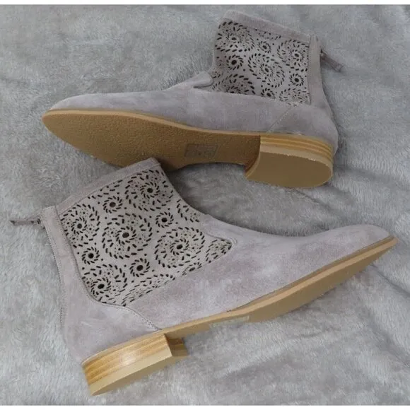 Jack Rogers Ronnie Booties Womens 5.5 Boots Zip Suede Leather Laser Cut Gray NEW