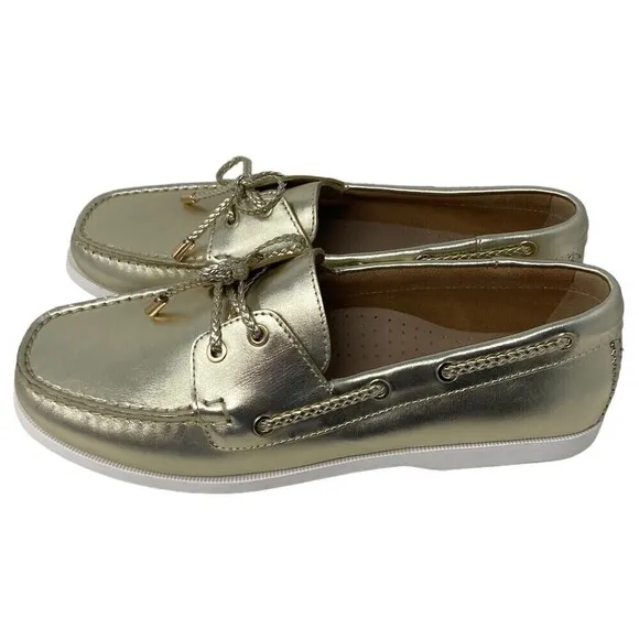 Jack Rogers Women's Size 8 Ocean Leather Boat Shoes Gold Slip On Flat Loafer