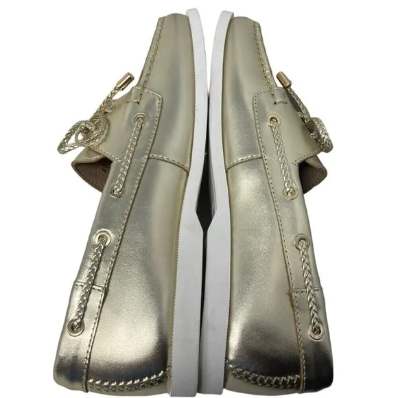 Jack Rogers Women's Size 8 Ocean Leather Boat Shoes Gold Slip On Flat Loafer