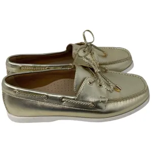 Jack Rogers Women's Size 8 Ocean Leather Boat Shoes Gold Slip On Flat Loafer