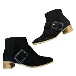 Jack Rogers Izzy Suede Buckle Low Heel Bootie Boots Black Size 6.5