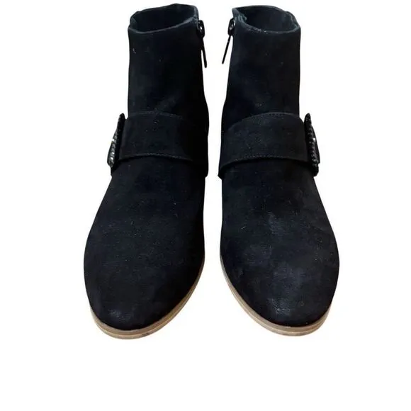 Jack Rogers Izzy Suede Buckle Low Heel Bootie Boots Black Size 6.5