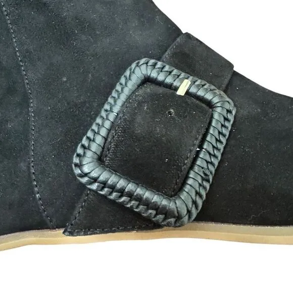 Jack Rogers Izzy Suede Buckle Low Heel Bootie Boots Black Size 6.5