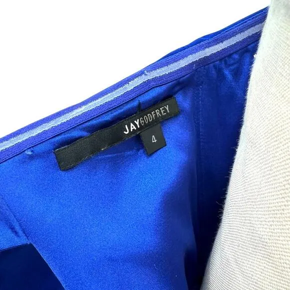 Jay Godfrey Cobalt Blue Viola Dress Strapless Ruffle Detail Mini Size US 4