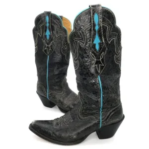 JB Dillon Boots JBW5011 Women’s 8.5B Black Turquoise Goat Leather Cowboy Western