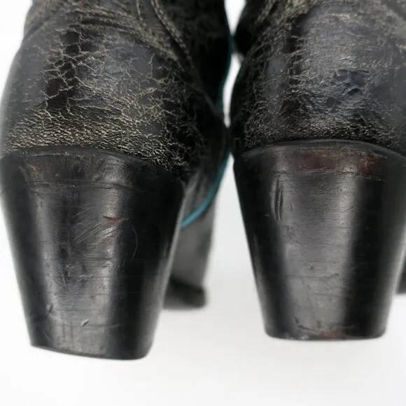 JB Dillon Boots JBW5011 Women’s 8.5B Black Turquoise Goat Leather Cowboy Western