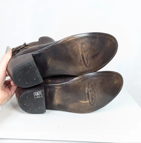 J.B. Dillon Distressed Brown Leather Side Zip Low Cowgirl Boots Booties