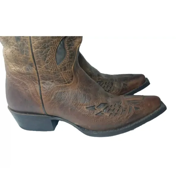 J.B. Dillon Leather Winged Cross Embroidered Cut Out Boots  Size 7 B Brown
