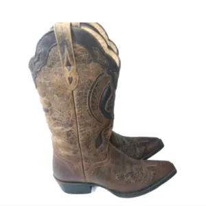 J.B. Dillon Leather Winged Cross Embroidered Cut Out Boots  Size 7 B Brown