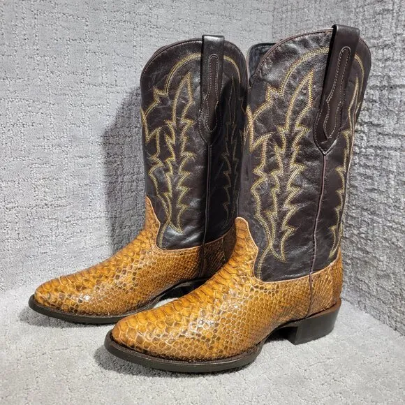 J.B.Dillon Reserve Python Men's Size 8.5D US Brown Leather Western Boots JBR1003