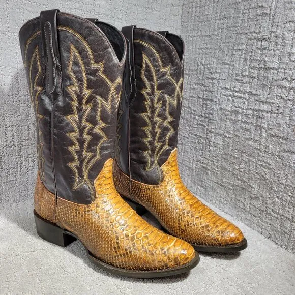 J.B.Dillon Reserve Python Men's Size 8.5D US Brown Leather Western Boots JBR1003