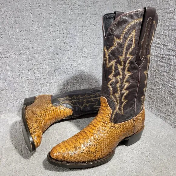 J.B.Dillon Reserve Python Men's Size 8.5D US Brown Leather Western Boots JBR1003