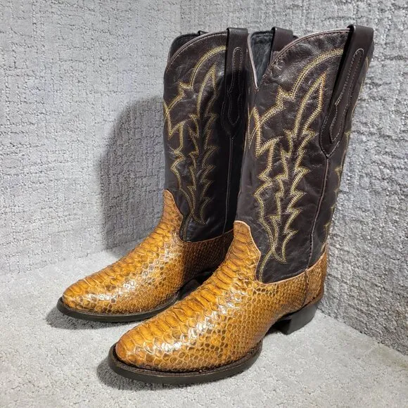 J.B.Dillon Reserve Python Men's Size 8.5D US Brown Leather Western Boots JBR1003
