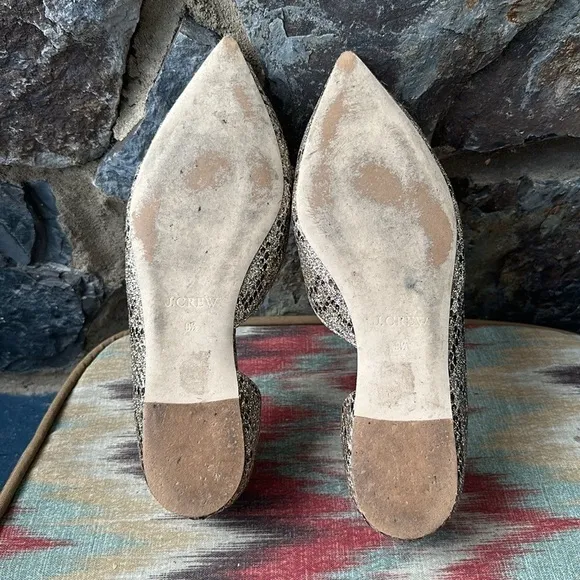 J.Crew Audrey Glitter Snakeskin Flats Women's Size 9.5 Multicolor Slip-On Shoes