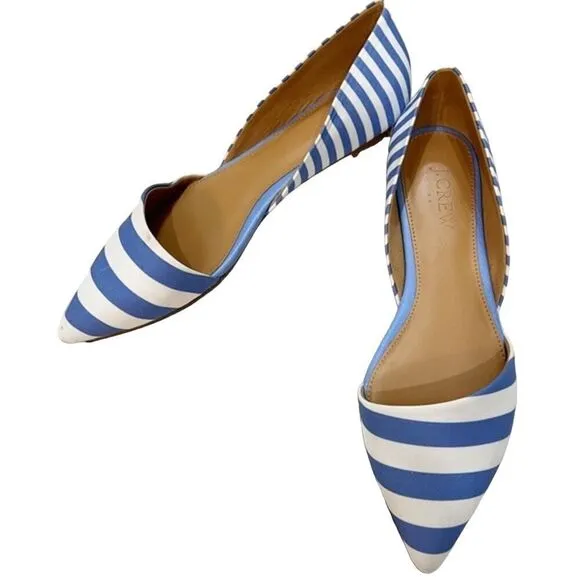 J. Crew blue white striped Zoe d'Orsay flats ballet shoes slip ons size 6