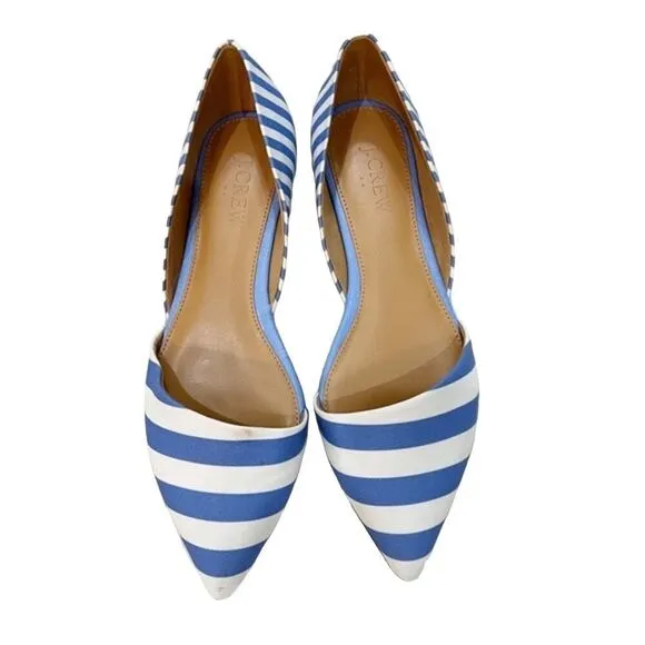 J. Crew blue white striped Zoe d'Orsay flats ballet shoes slip ons size 6