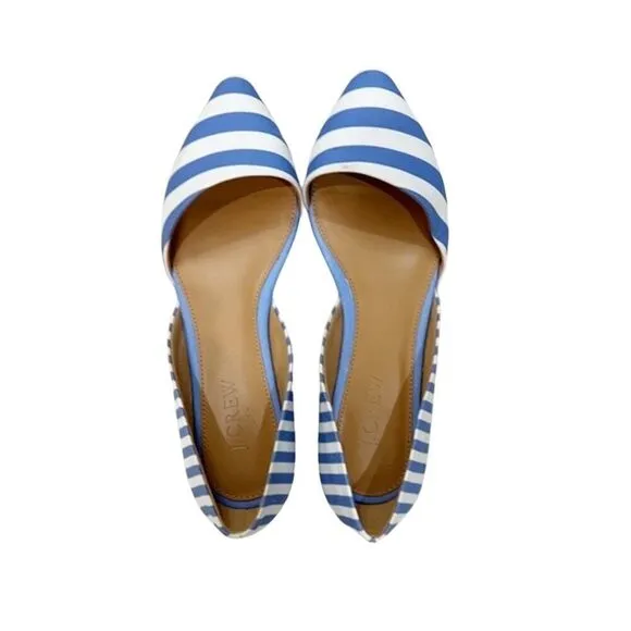 J. Crew blue white striped Zoe d'Orsay flats ballet shoes slip ons size 6