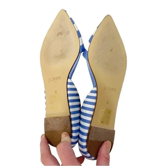 J. Crew blue white striped Zoe d'Orsay flats ballet shoes slip ons size 6
