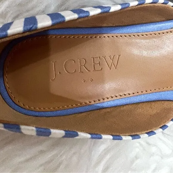 J. Crew blue white striped Zoe d'Orsay flats ballet shoes slip ons size 6
