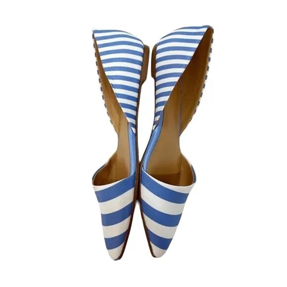 J. Crew blue white striped Zoe d'Orsay flats ballet shoes slip ons size 6