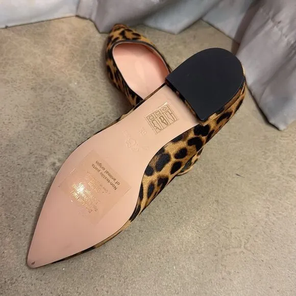 J. Crew Leather Pointed-toe Flats In Leopard Calf Hair Size 6.5 B29