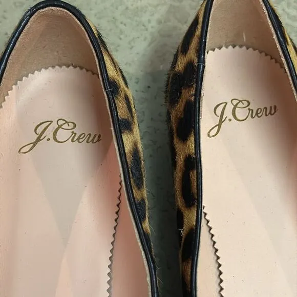 J. Crew Leather Pointed-toe Flats In Leopard Calf Hair Size 6.5 B29