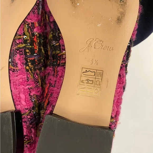 J.Crew || Pointed-Toe Flats in Tweed Sequined Embellished Pink Black 9.5