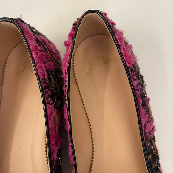 J.Crew || Pointed-Toe Flats in Tweed Sequined Embellished Pink Black 9.5
