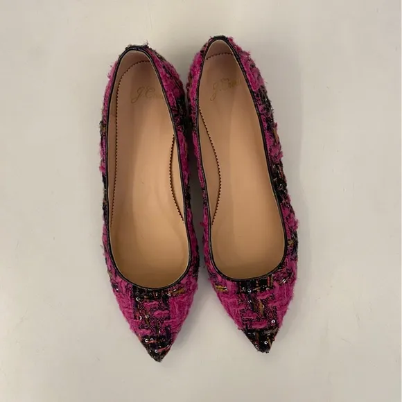 J.Crew || Pointed-Toe Flats in Tweed Sequined Embellished Pink Black 9.5