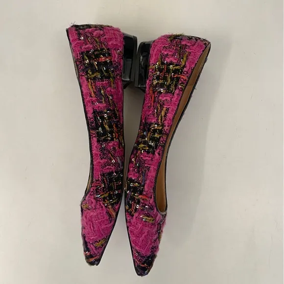 J.Crew || Pointed-Toe Flats in Tweed Sequined Embellished Pink Black 9.5