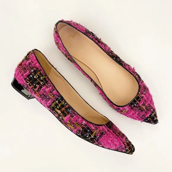 J.Crew || Pointed-Toe Flats in Tweed Sequined Embellished Pink Black 9.5