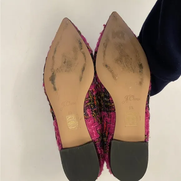 J.Crew || Pointed-Toe Flats in Tweed Sequined Embellished Pink Black 9.5