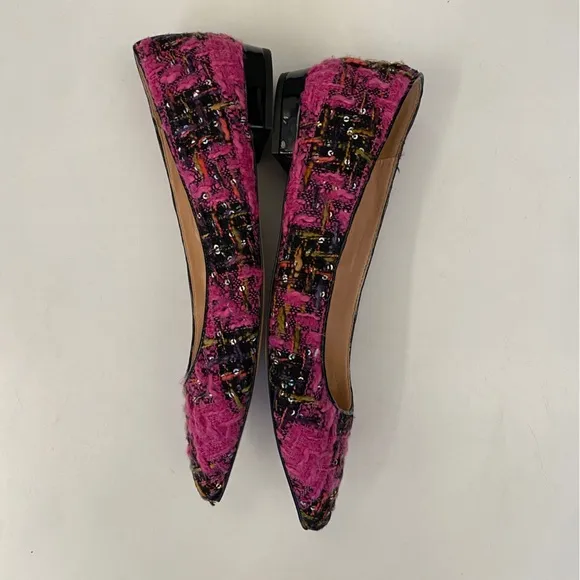 J.Crew || Pointed-Toe Flats in Tweed Sequined Embellished Pink Black 9.5