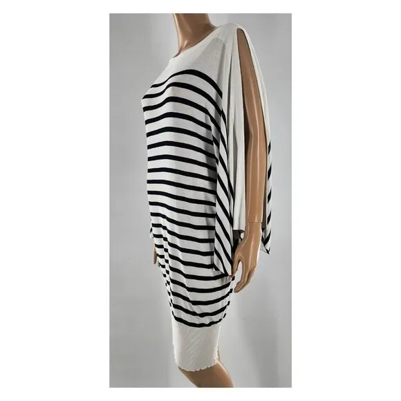 JEAN PAUL GAULTIER Vintage White Black Slit Sleeve Striped Dress