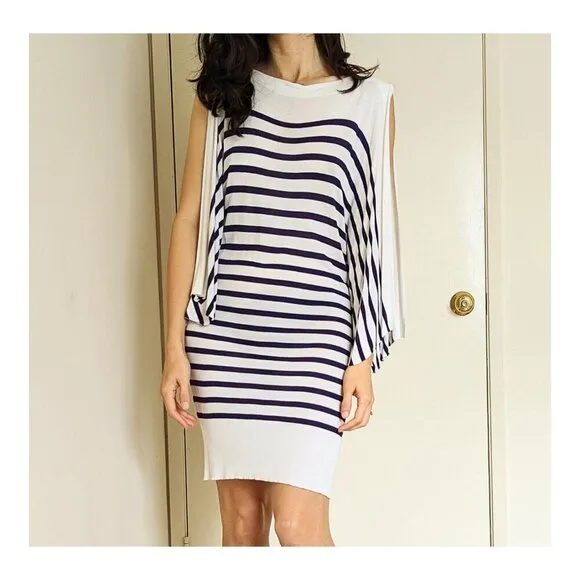 JEAN PAUL GAULTIER Vintage White Black Slit Sleeve Striped Dress