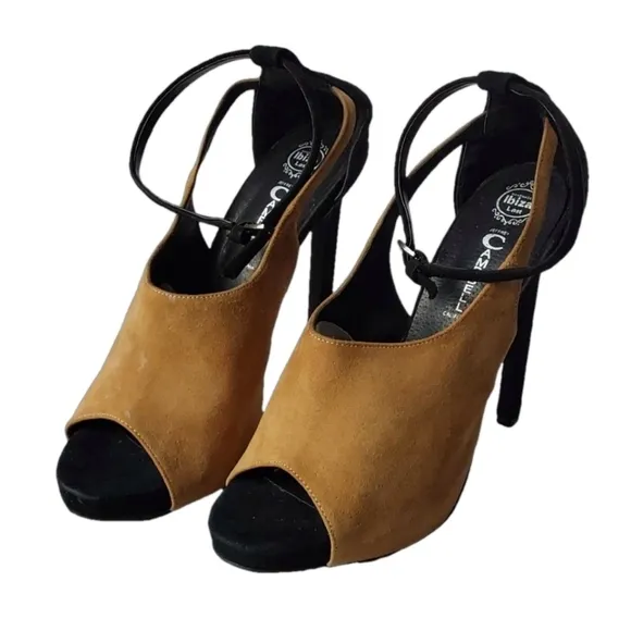 JEFFERY CAMPBELL HANDMADE IBIZA LAST MULTICOLORED SUEDE WOMEN'S PEEP TOE SHOES