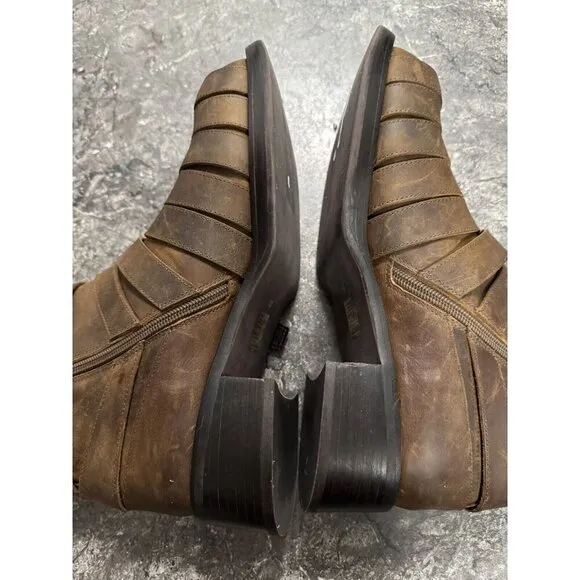 Jeffrey Campbell Belted Up Brown Leather Biker Boots Side Zip Sz 10