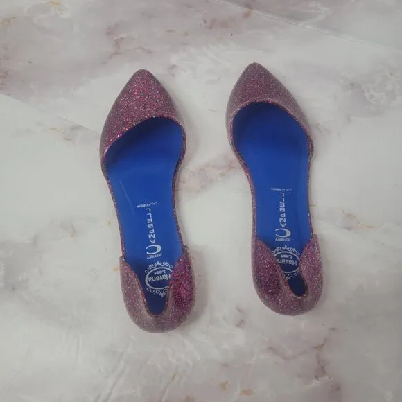 JEFFREY CAMPBELL GLITTER SPARKLE PINK JELLY FLATS HAVANA US LADIES SZ 8 SLIP ON