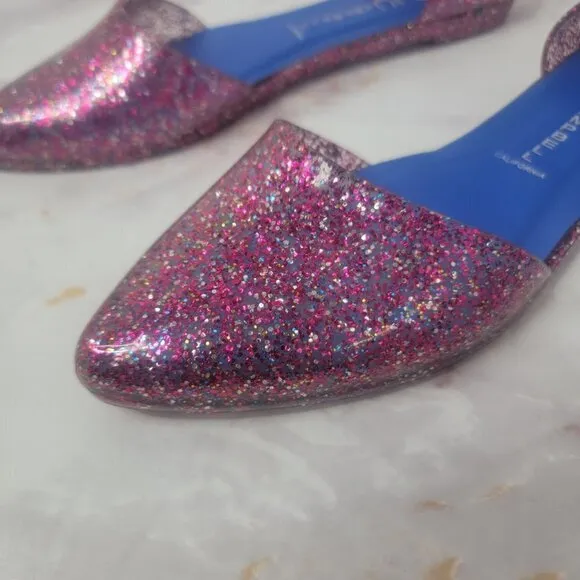 JEFFREY CAMPBELL GLITTER SPARKLE PINK JELLY FLATS HAVANA US LADIES SZ 8 SLIP ON