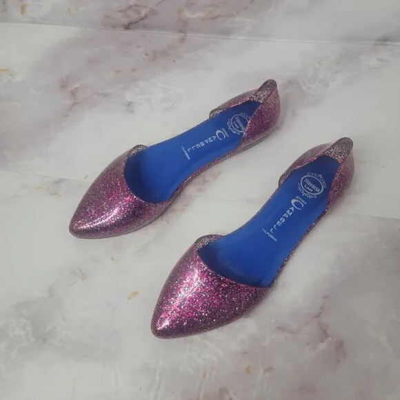 JEFFREY CAMPBELL GLITTER SPARKLE PINK JELLY FLATS HAVANA US LADIES SZ 8 SLIP ON