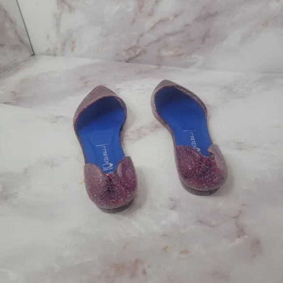 JEFFREY CAMPBELL GLITTER SPARKLE PINK JELLY FLATS HAVANA US LADIES SZ 8 SLIP ON