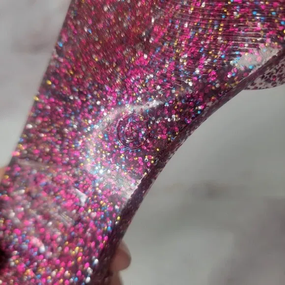 JEFFREY CAMPBELL GLITTER SPARKLE PINK JELLY FLATS HAVANA US LADIES SZ 8 SLIP ON
