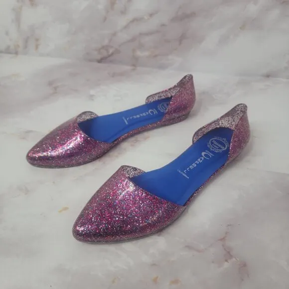 JEFFREY CAMPBELL GLITTER SPARKLE PINK JELLY FLATS HAVANA US LADIES SZ 8 SLIP ON
