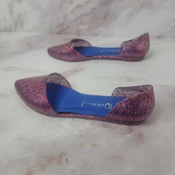 JEFFREY CAMPBELL GLITTER SPARKLE PINK JELLY FLATS HAVANA US LADIES SZ 8 SLIP ON