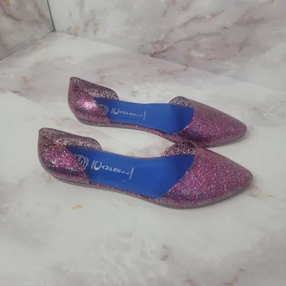 JEFFREY CAMPBELL GLITTER SPARKLE PINK JELLY FLATS HAVANA US LADIES SZ 8 SLIP ON