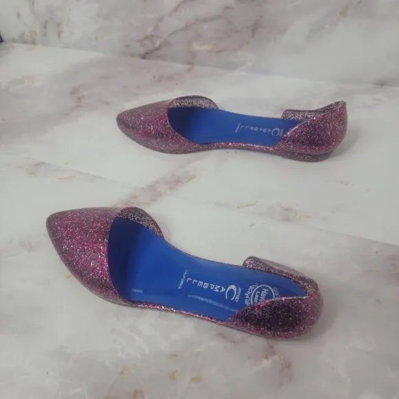 JEFFREY CAMPBELL GLITTER SPARKLE PINK JELLY FLATS HAVANA US LADIES SZ 8 SLIP ON
