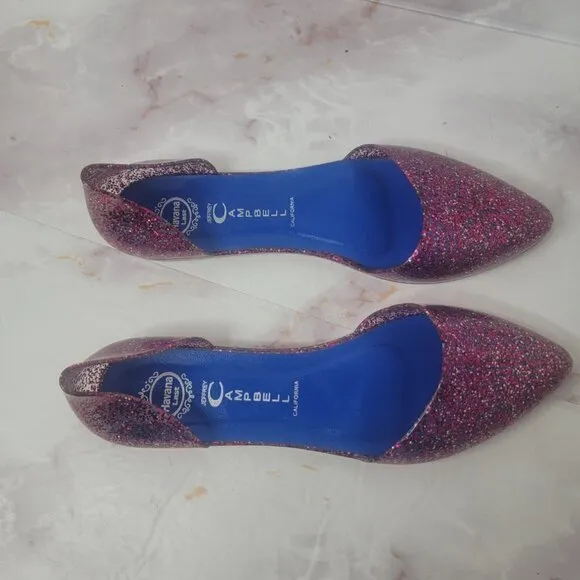 JEFFREY CAMPBELL GLITTER SPARKLE PINK JELLY FLATS HAVANA US LADIES SZ 8 SLIP ON